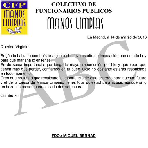 Documento enviado por Bernad a Negrete con las instrucciones para amenazar al BBVA ABC